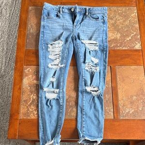 American Eagle Outfitters Ripped Blue Ankle Jeans